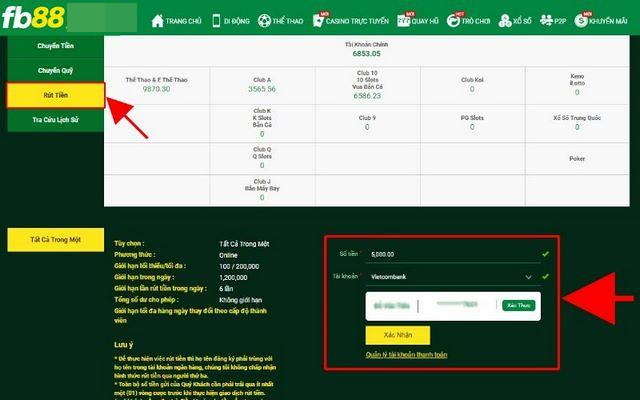 Phương thức rút tiền từ FB88
